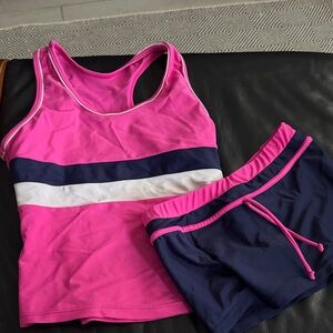 Pink and Navy Tank Top and Shorts Girls Swimsuit